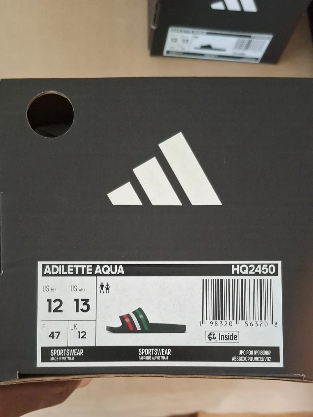 adidas Adilette Aqua Mens Slide Sandals - Black with Green/Red/White Stripes